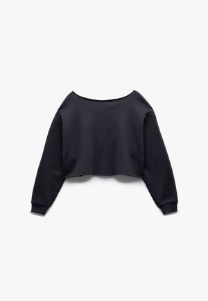 Sort cropped sweatshirt med bred halsudskæring, dropped skuldre og ribbede manchetter. Fremstillet af blødt, strækbart stof med en glat tekstur.