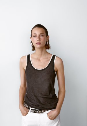 Massimo Dutti DOUBLE-STRAP WITH ROUND NECK - Basic T-shirt - dark brown