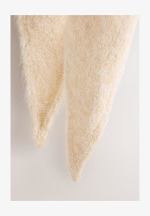 Țesătură din lână crem pufoasă cu o suprafață moale și texturată. Două capete ascuțite se subțiază pentru a crea o formă alungită. Aspect ușor și aerisit.