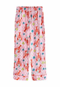 Pajamas med hummermotiv på en rosa rutigt bakgrund, med röda humrar och färgglada stjärnor som accenter; elastisk linning för en bra passform.