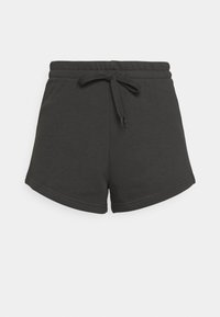 Shorts noirs en coton avec une taille élastique et un cordon de serrage réglable. Ils présentent un design simple avec des ourlets sans couture et une texture douce.
