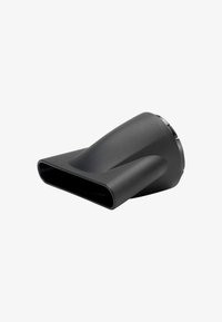 Black plastic vacuum cleaner crevice tool attachment with narrow, angled rectangular opening on white background.