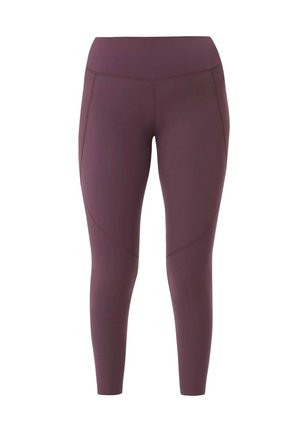 High waist, naadloze leggings van volledige lengte in donker mauve met gebogen naaddetails langs de benen.