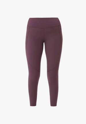 High waist, naadloze leggings van volledige lengte in donker mauve met gebogen naaddetails langs de benen.