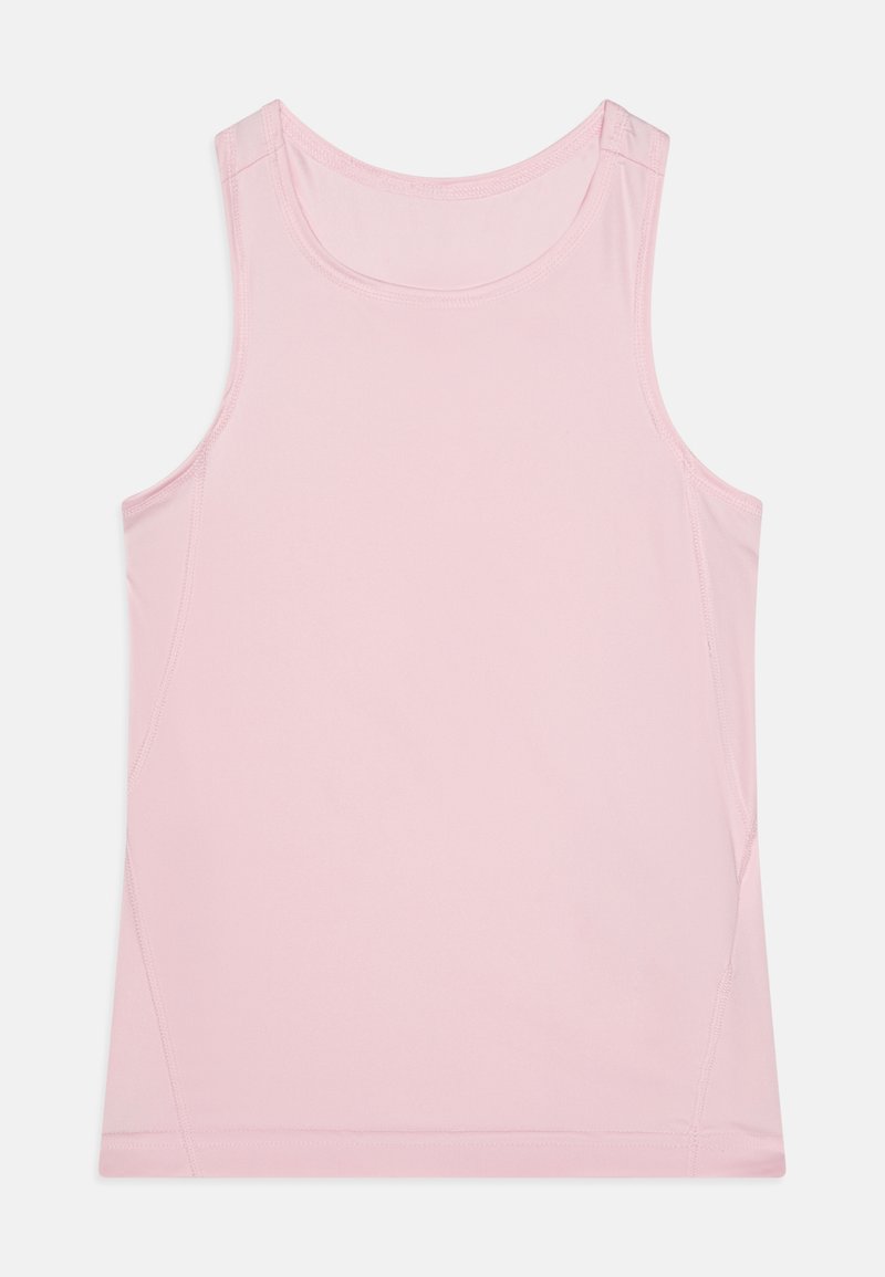 Rózsaszín, ujjatlan felső sima anyagból. Kerek nyakkivágással és ferde varrásokkal rendelkezik, hogy illeszkedjen. Egyszerű és egyszínű dizájn.