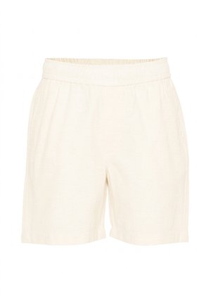 Crèmekleurige shorts met elastische taille, zijzakken en een relaxte pasvorm, ontworpen voor casual gebruik.