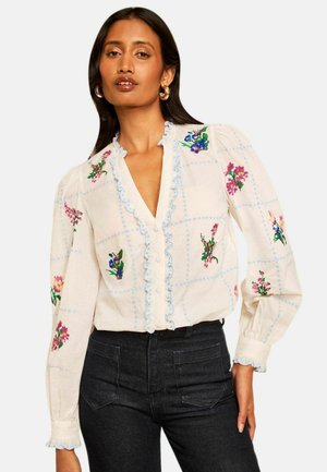 Love & Roses, FLORAL EMBROIDERED NOTCH NECK BLOUSE - Blouse - ivory