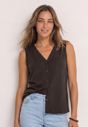 Street One, TOP WITH V-NECK AND DECORATIVE BUTTON PLACKET - Blouse - black coffee