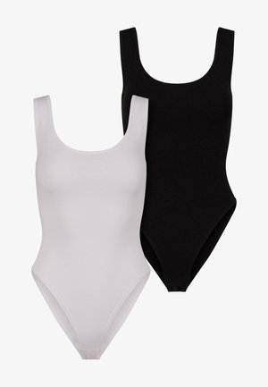 Kaks käisteta bodysuits'i valges ja mustas värvitoonis. Valmistatud pehmest, venivast kangast, millel on sile tekstuur ja klassikaline lähedane lõige.