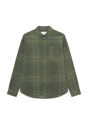 Πράσινο καρό πουκάμισο με κουμπιά, γιακά, μακριά μανίκια και τσέπη στο στήθος. Φτιαγμένο από μαλακό ύφασμα με υφή.
