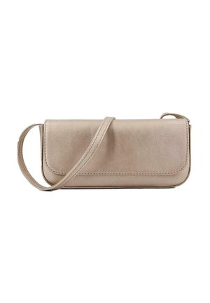 Sac à bandoulière en cuir beige fin avec fermeture à rabat et fine sangle réglable, présenté sur fond blanc.