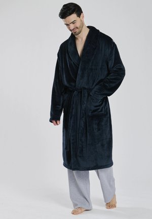 WAFFLE CUT FLEECE SHAWL COLLAR - Peignoir - navy