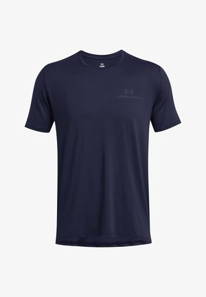 Tumši zils Under Armour īsās piedurknes sporta T-krekls ar apaļu kaklu un izsmalcinātu logo kreisajā krūtī.