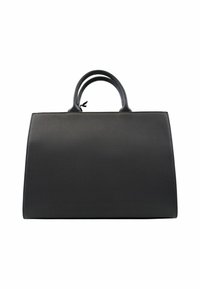 Borsa nera strutturata in finta pelle liscia, con manici arrotondati e forma rettangolare. Presenta hardware minimal e nessun dettaglio visibile.