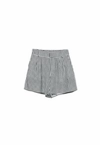 Pantalones cortos de cuadros en blanco y negro con diseño plisado, que cuentan con una cinturilla suave y un ajuste relajado. Tejido de algodón.