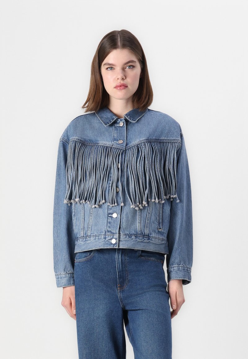 GAP FRINGE DAD - Giacca di jeans - medium indigo
