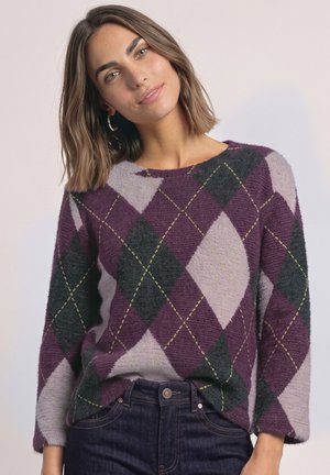 Street One, 3/4-SLEEVE SHIRT WITH A ROUND NECK AND ARGYLE PATTERN - Pullover - berry plum