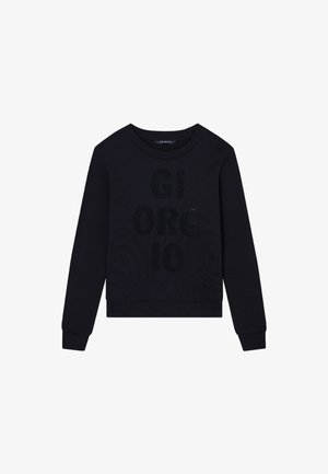 Felpa nera con maniche lunghe, collo rotondo e tessuto testurizzato. Presenta lettering nero lucido che scrive "GIORGIO" sul davanti.