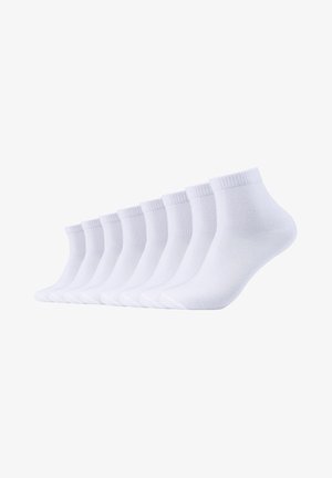 Negen paar enkelsokken in effen wit, gemaakt van elastische stof, met ribbels aan de boorden en een zachte, gladde textuur.