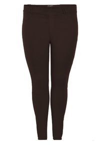 Braune Pull-on Leggings mit glatter Textur, tailliertem Schnitt und ohne sichtbare Taschen. Der Bund ist elastisch für optimalen Komfort.