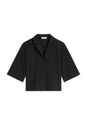 Marc O'Polo, BLOUSE, CROPPED SHAPE, REVERS COLLAR, SHORT SLEEVE, SOLID - Blúzka so zapínaním na gombíky - black
