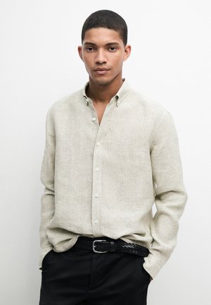 Massimo Dutti, 100% LINEN REGULAR FIT STRIPED SHIRT - Camicia - mottled dark green