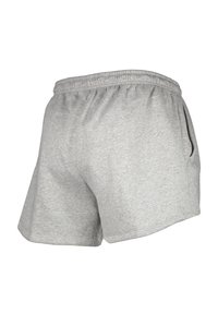 Grijze katoenen shorts met een elastische tailleband, zijzakken en een relaxte pasvorm. De stof is zacht met een gladde textuur.