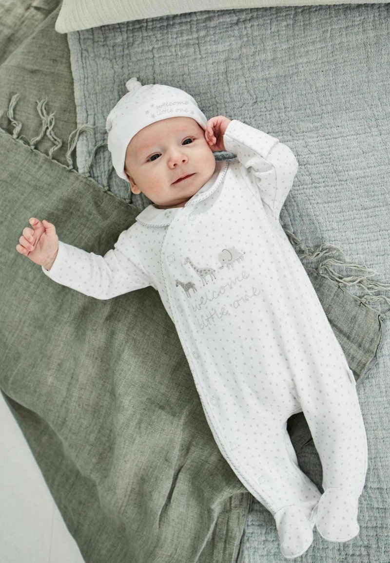JoJo Maman Bébé - WELCOME LITTLE ONE - Pajac za spanje - white, Povečajte