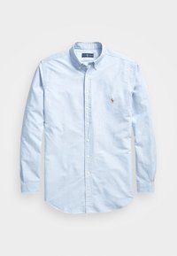 Camicia azzurra a maniche lunghe con bottoni, realizzata in cotone, con colletto, bottoni e un piccolo logo ricamato sul petto.