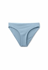 Helle blaue Bikinihose aus glattem, dehnbarem Material. Verfügt über einen tiefen Schnitt und moderat hohe Beinausschnitte.