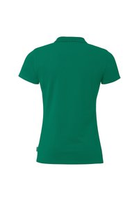 Kortærmet polo skjorte i ensfarvet grøn bomuld, med ribbet krave og lige kant. Enkel, klassisk design uden udsmykninger.