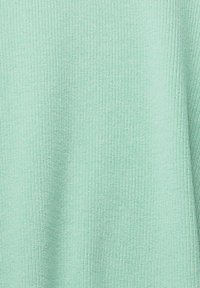 Tessuto a maglia verde menta con un motivo testurizzato a coste. La superficie appare morbida e leggera, ideale per abbigliamento casual.