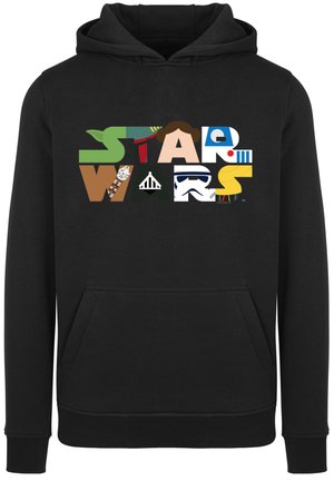 Fekete kapucnis pulóver színes [1m"Star Wars"[0m grafikai dizájnnal, stilizált karakterekkel és szimbólumokkal. Puha anyagból készült, el�ülső zsebbel.