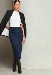 Lipsy REGULAR FIT-HIGH RISE SPLIT FRONT MIDI - Džinsinis sijonas - dark blue wash