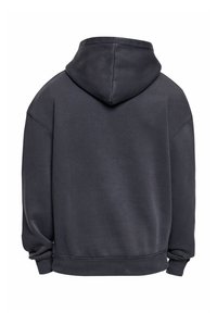 Sweat à capuche gris foncé à manches longues et capuche, vu de dos avec poignets et ourlet côtelés.