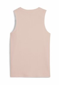 Top senza maniche rosa chiaro realizzato in un tessuto a coste testurizzato. Presenta un collo rotondo e un orlo dritto, senza decorazioni aggiuntive.