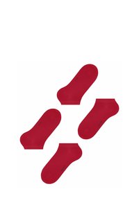Czerwone skarpetki za kostkę wykonane z miękkiego, rozciągliwego materiału. Posiadają gładką teksturę i zaokrąglony design palców. Nazwa marki widoczna z boku.