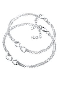 Pulsera de doble cadena en plata con dos símbolos de infinito como acentos, con cierre de langosta y longitud ajustable para un ajuste a medida.