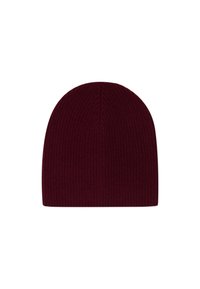 Cappello a coste borgogna con una cima arrotondata, caratterizzato da una morbida texture e una vestibilità flessibile. Nessun logo o decorazione visibile.