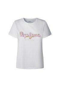 T-shirt en coton blanc avec un logo coloré brodé "Pepe Jeans LONDON" sur la poitrine. Manches courtes et col rond.