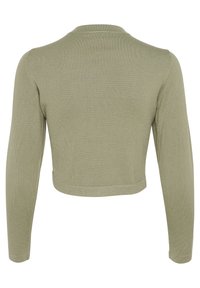 Avkortad olivgrön tröja med långa ärmar, gjord av ett strukturerat stickat tyg, med rundad halsringning och ribbat nederkant.