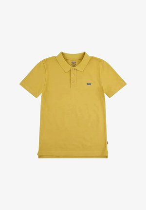 Polo giallo in morbido cotone, con colletto, tre bottoni e una piccola patch con il logo sul lato sinistro. Maniche corte.