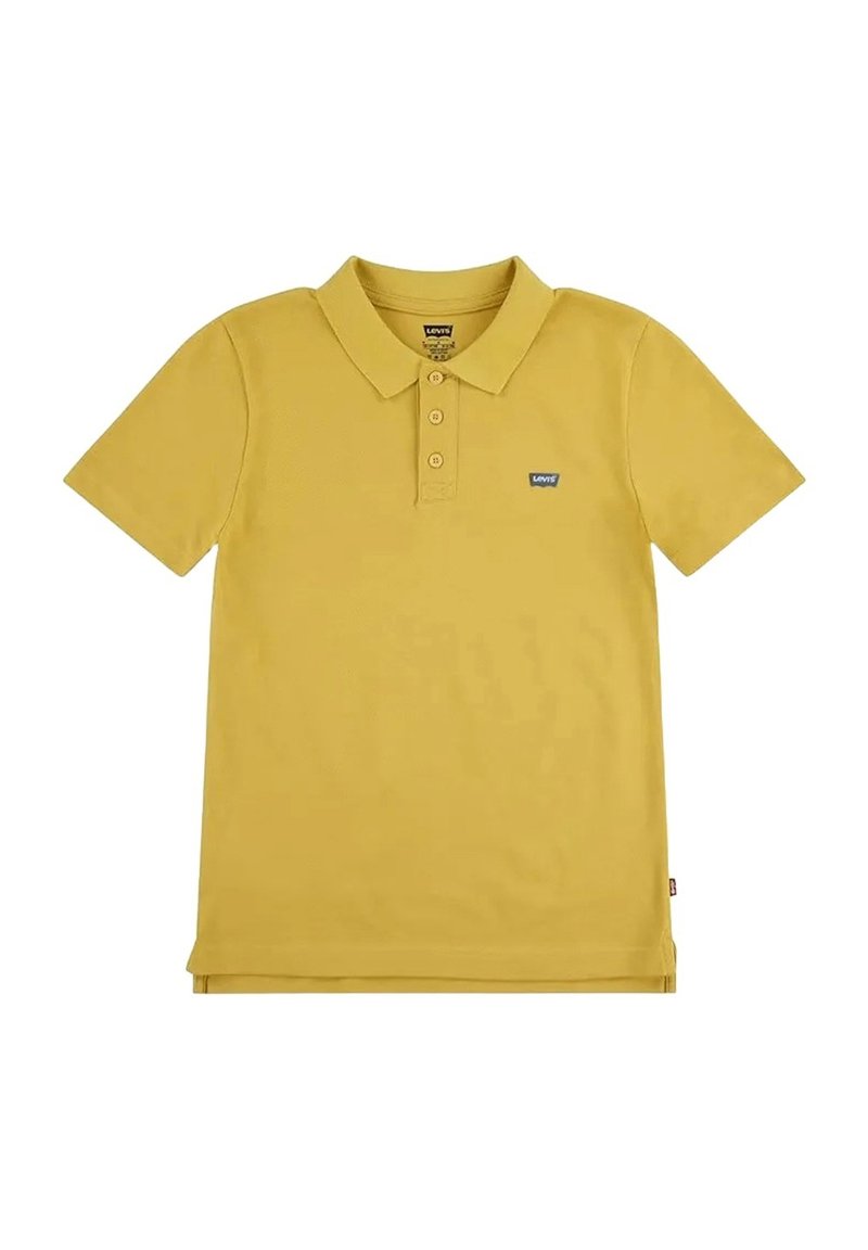 Polo giallo in morbido cotone, con colletto, tre bottoni e una piccola patch con il logo sul lato sinistro. Maniche corte.