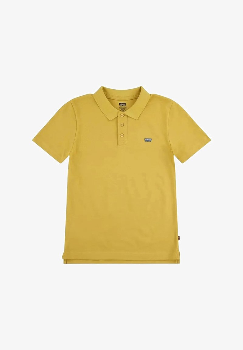 Polo giallo in morbido cotone, con colletto, tre bottoni e una piccola patch con il logo sul lato sinistro. Maniche corte.