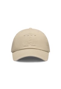Gorra de béisbol de algodón beige con un bordado de "II" en la parte frontal, visera curvada y agujeros de ventilación en la corona.