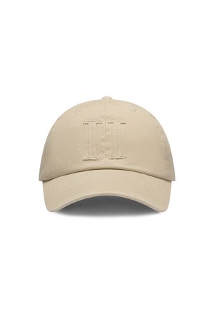 Beige cotton baseball cap featuring an embroidered "II" on the front, curved visor, and ventilation holes on the crown.