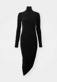 LONG SLEEVE TURTLENECK SIDE DRAPE DRESS TO MIDCALF - Jerseykleid - black