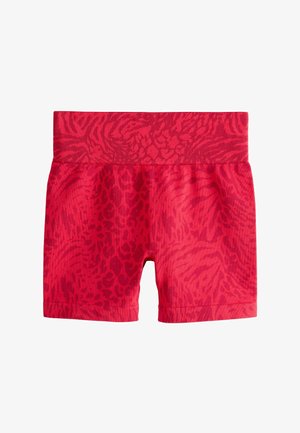 Røde sømløse shorts med bred linning, med et subtilt dyreprint gennem hele stoffet.