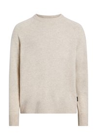 Maglione beige lavorato a maglia con collo a girocollo, polsini e orlo a costine, e maniche lunghe a raglan. Realizzato in un morbido tessuto testurizzato.