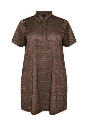 Zizzi, KURZES KARIERTES KLEID MIT HEMDKRAGEN - Φόρεμα πουκάμισο - braun